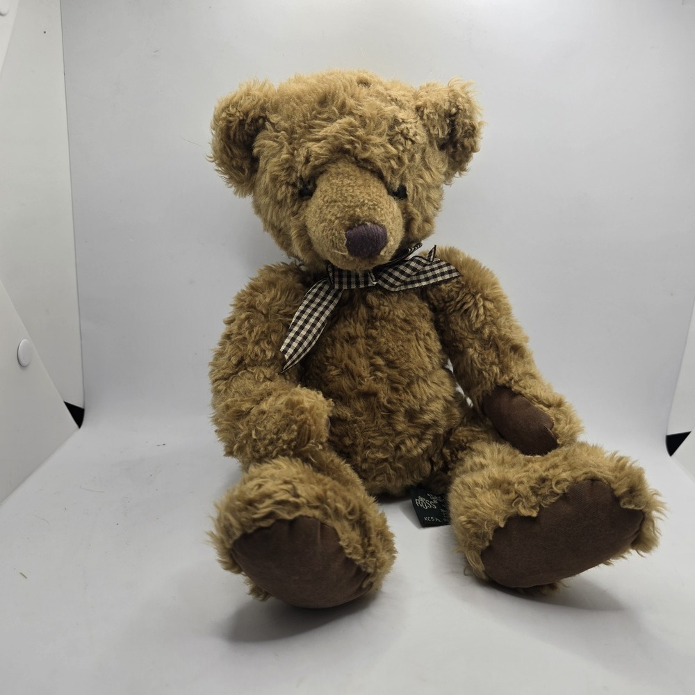RUSS BERRIE BRIGHTON Teddy BEAR PLUSH 12" TAN With Ribbon Bowtie